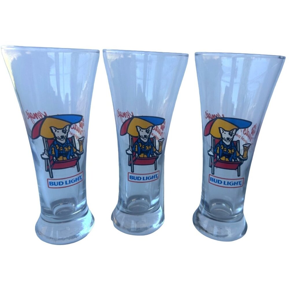 Set of 3 VINTAGE Anheuser-Busch, Inc. Bud Light Spuds Mackenzie 11 oz. Glasses